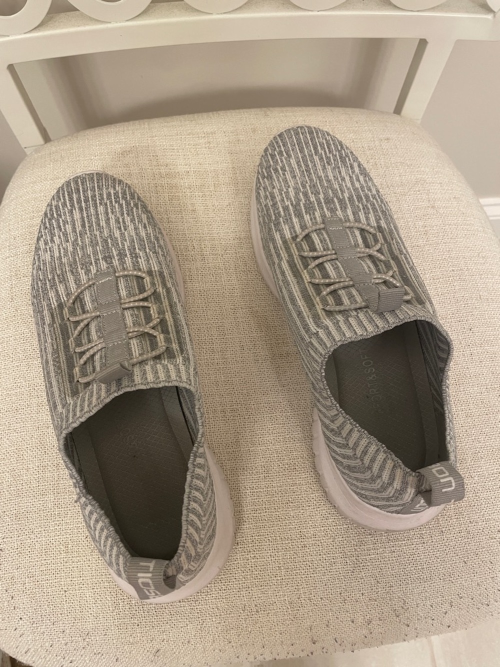 Women's Gray Slip-On Knit Sneakers with Elastic Lacing